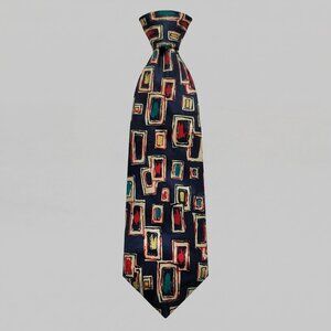 Salvatori 100% Silk Colorful Geometric Rectangles‎ Navy Men's Tie